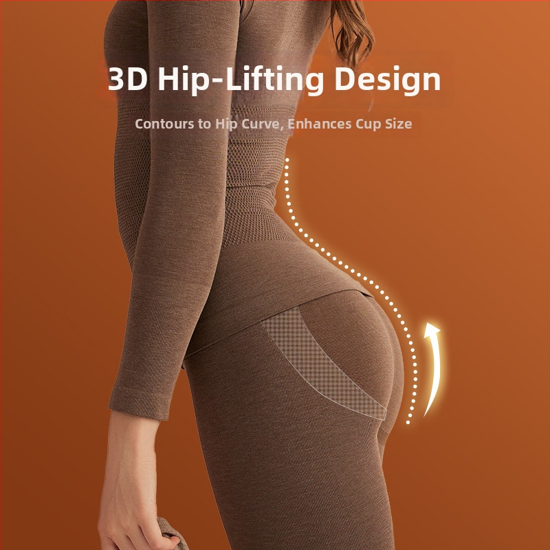 Sieviešu neilona termālais komplekts, ekstra biezs audums, augsta josta, ķermeņa formas, vidēja siltuma