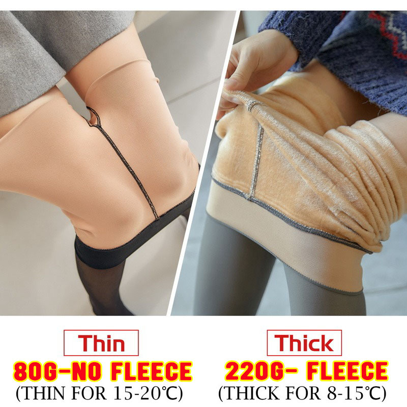Plus-size tajice s fleecem za jesen-zimu, crne sjajne s lažnim prozirnim učinkom, tanak kroj, visok struk za vitku liniju nogu
