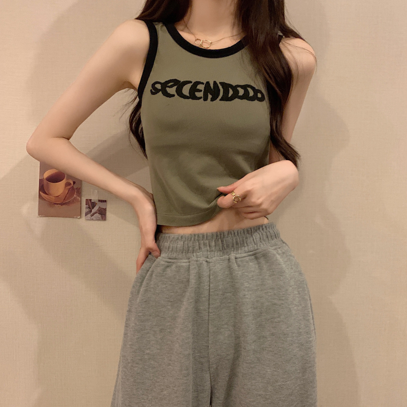 Mujuya ženski pamučni top bez rukava, slim-fit, kratka duljina, uzorak slova
