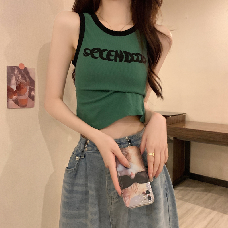 Mujuya ženski pamučni top bez rukava, slim-fit, kratka duljina, uzorak slova
