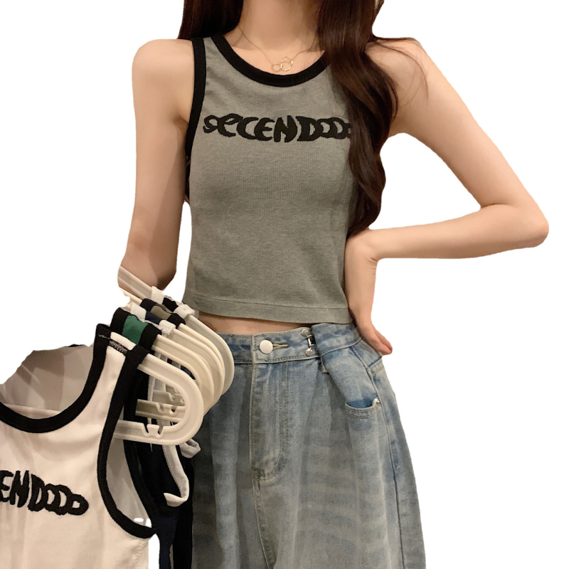 Mujuya ženski pamučni top bez rukava, slim-fit, kratka duljina, uzorak slova
