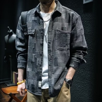 Muška košulja s dugim rukavima, ovratnik lapel, ležerni kroj, jednobojna tkanina, poliester 70% smjesa, džep dekor
