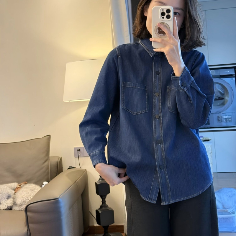 Vintage kratka denim košulja s fleece podstavom, za sitnu figuru, jesen-zima 2025