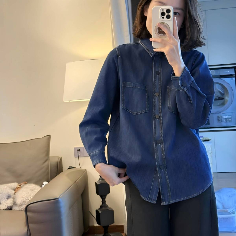 Vintage kratka denim košulja s fleece podstavom, za sitnu figuru, jesen-zima 2025