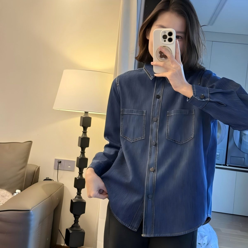 Vintage kratka denim košulja s fleece podstavom, za sitnu figuru, jesen-zima 2025