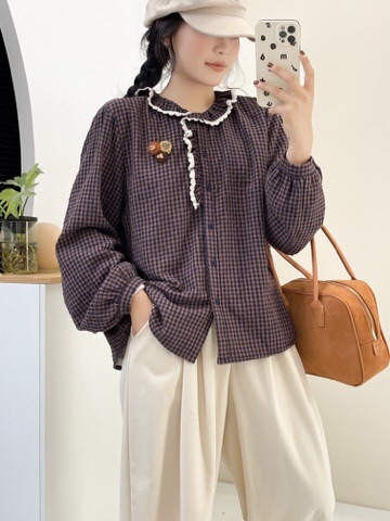 Košulja s uzorkom houndstooth, ovratnik lapel, pamuk 80–90%, fleec podstava zimi, opuštena kroj