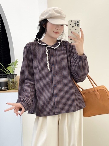 Košulja s uzorkom houndstooth, ovratnik lapel, pamuk 80–90%, fleec podstava zimi, opuštena kroj