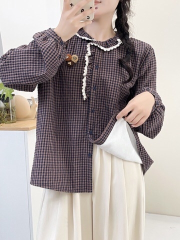 Košulja s uzorkom houndstooth, ovratnik lapel, pamuk 80–90%, fleec podstava zimi, opuštena kroj