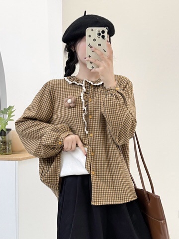 Košulja s uzorkom houndstooth, ovratnik lapel, pamuk 80–90%, fleec podstava zimi, opuštena kroj