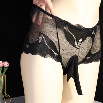 Moterų apatininės kelnaitės su atvira tarpskyria, permatoma nėrinė, kvėpuojantis nailonas, gėlių raštas, medvilnės įdėklas