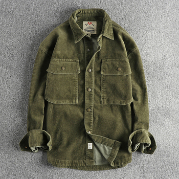 Muška košulja od korduroja, debeli zimski model, dugi rukav, slobodan kroj, džepovi s patch detaljima, šiljasti ovratnik, 100% pamuk