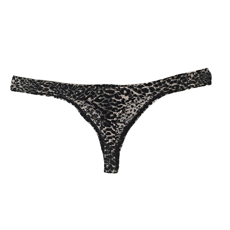 Lenjerie intimă masculin tip thong, imprimeu leopard, buzunar pentru bulge, talie joasă, poliester 90-95%