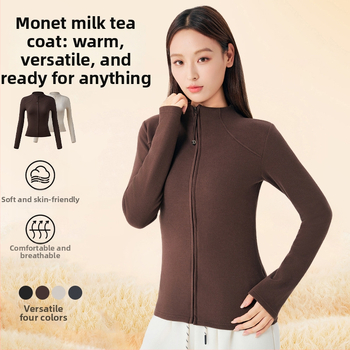 Sieviešu termo jaka ar velūra iekšējo odieru un pusi stāvoša kakla, viskozes audums, 201–250 g/m2, piemērota gan ārējai jakai, gan kā pamatslānis