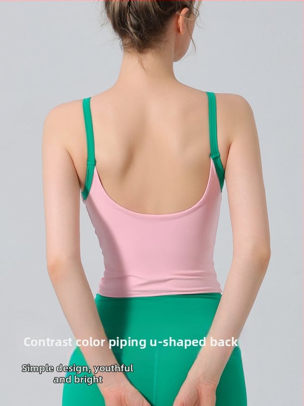 Dámsky bezrukový športový podprsenka a jogové nohavice set, Nylon-Spandex, s vložkou na hrudník, pulórový top