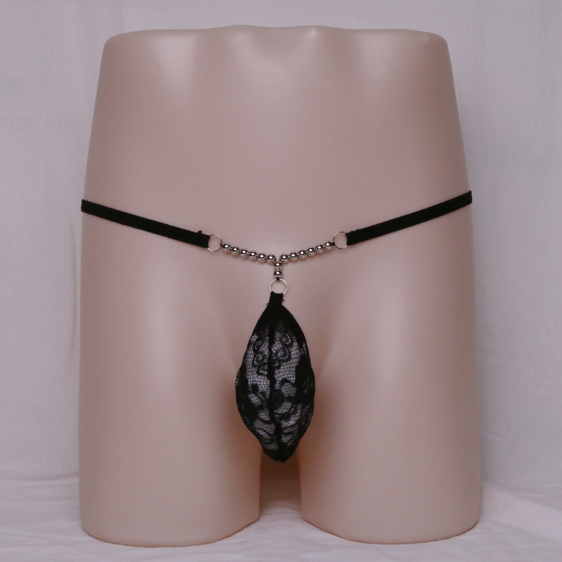 Vyriski G-string apatiniai, žemas liemuo, nėriniai, permatomas, poliesteris, 95–100% poliesterio