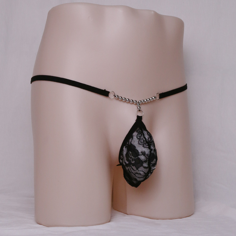 Vyriski G-string apatiniai, žemas liemuo, nėriniai, permatomas, poliesteris, 95–100% poliesterio