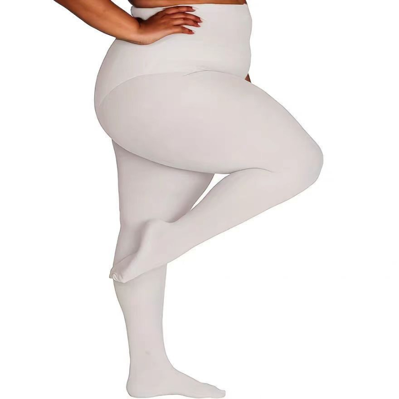 Bijele plus-size ženske tajice za jesen-zimu, s fleece unutrašnjom, debele, jedinstvenog kroja za ples