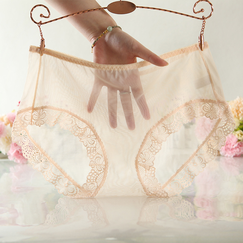 Γυναικείες βρακάκια με δίχτυ δαντέλας, μεσαίας μέσης, αναπνέοντα, γρήγορο στέγνωμα, πλεκτό ύφασμα από δίχτυ