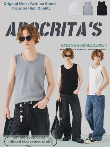 Férfi ujjatlan T-shirt mellény, karcsúsított fazon, minta Solid, anyag: pamutkeverék (96% pamut), Nyár 2025