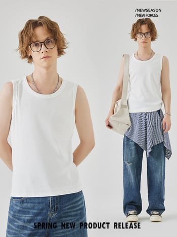 Férfi ujjatlan T-shirt mellény, karcsúsított fazon, minta Solid, anyag: pamutkeverék (96% pamut), Nyár 2025