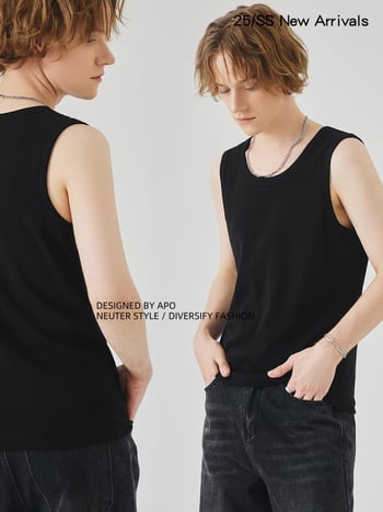 Férfi ujjatlan T-shirt mellény, karcsúsított fazon, minta Solid, anyag: pamutkeverék (96% pamut), Nyár 2025