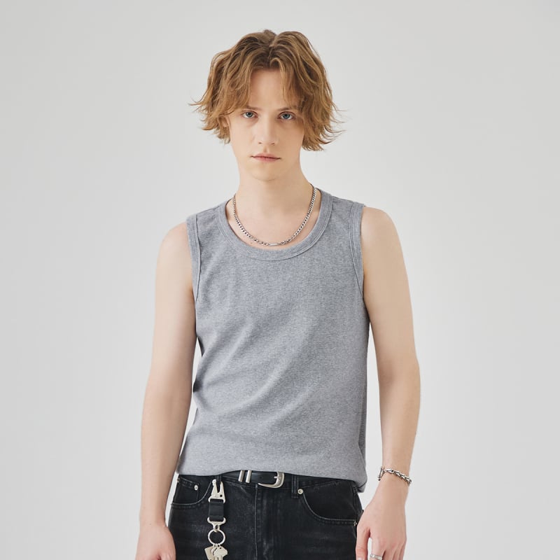 Férfi ujjatlan T-shirt mellény, karcsúsított fazon, minta Solid, anyag: pamutkeverék (96% pamut), Nyár 2025