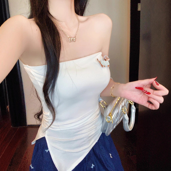 Топ без презрамки, слим фит, къс дизайн, животински принт, вискоза-спандекс смес