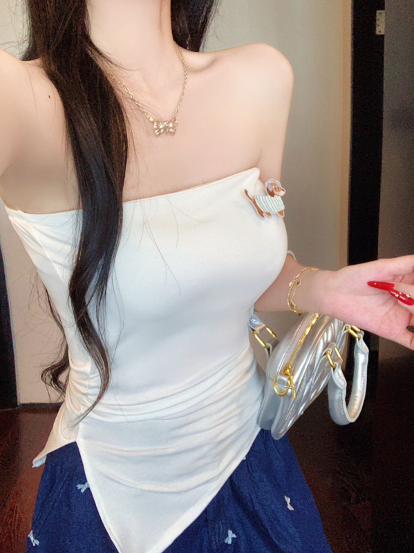 Топ без презрамки, слим фит, къс дизайн, животински принт, вискоза-спандекс смес