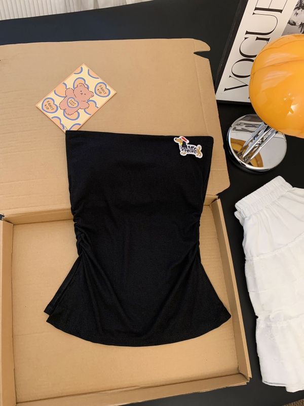 Топ без презрамки, слим фит, къс дизайн, животински принт, вискоза-спандекс смес