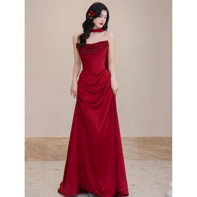 Рокля за тост на сватбата - Tube Top, без ръкави, средна талия, полиестер, лято 2025