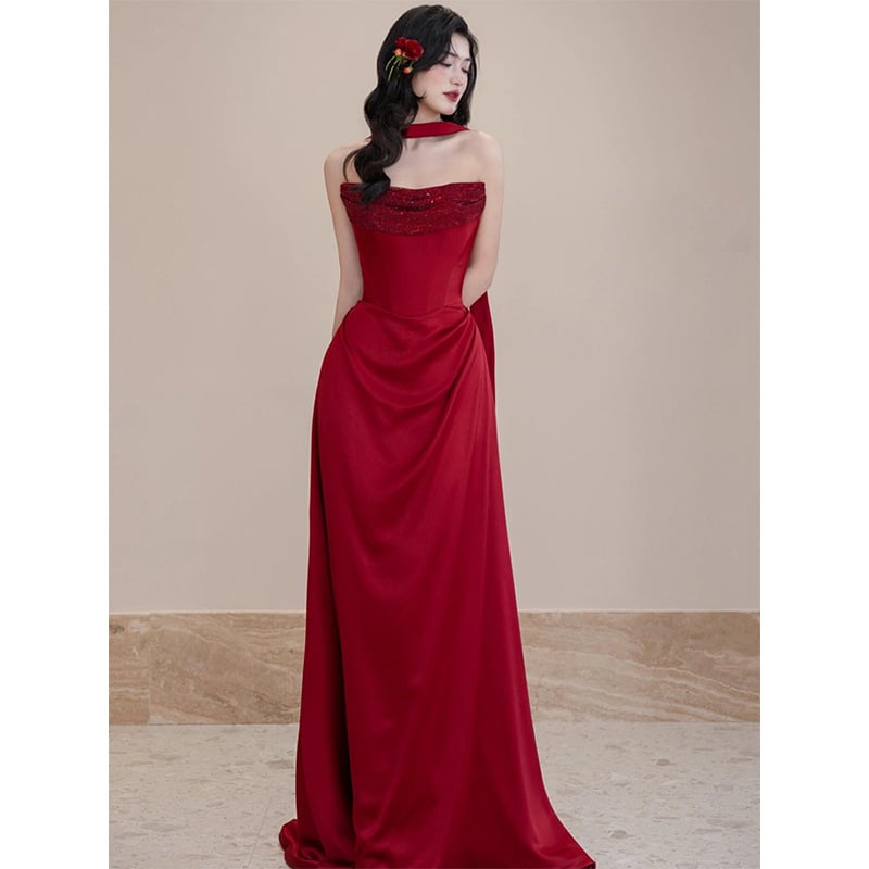 Рокля за тост на сватбата - Tube Top, без ръкави, средна талия, полиестер, лято 2025