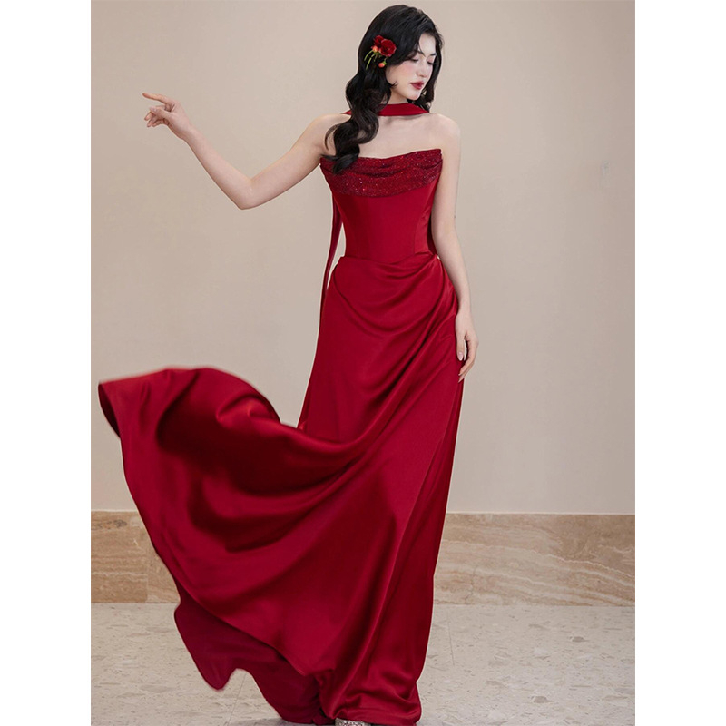 Рокля за тост на сватбата - Tube Top, без ръкави, средна талия, полиестер, лято 2025