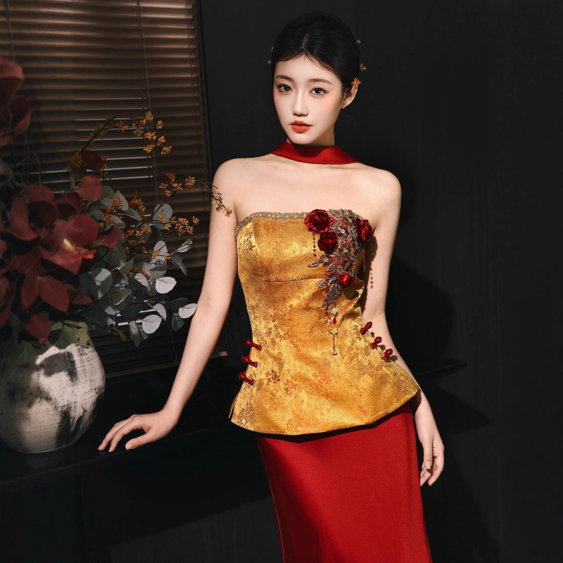 Булчинска рокля с А-образен силует, висока талия, без ръкави, дълга пола