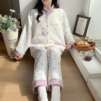 Motinystės pižama dviejų dalių komplektas iš oro medvilnės, storintas ir oversize kirpimas, 3/4 rankovės, be žindymo angos (Žiema 2025)