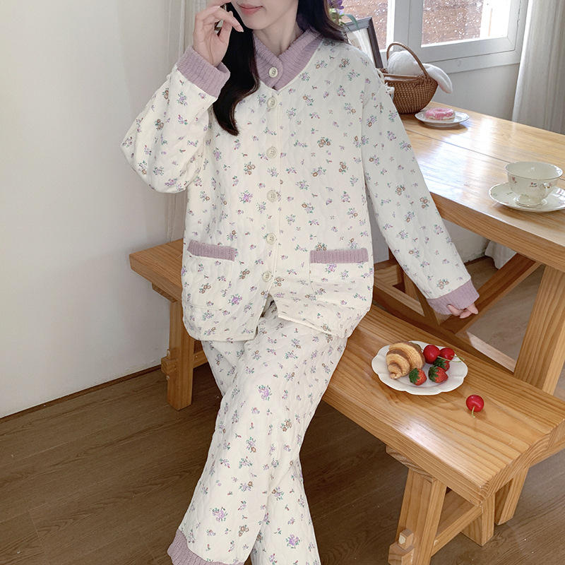 Motinystės pižama dviejų dalių komplektas iš oro medvilnės, storintas ir oversize kirpimas, 3/4 rankovės, be žindymo angos (Žiema 2025)