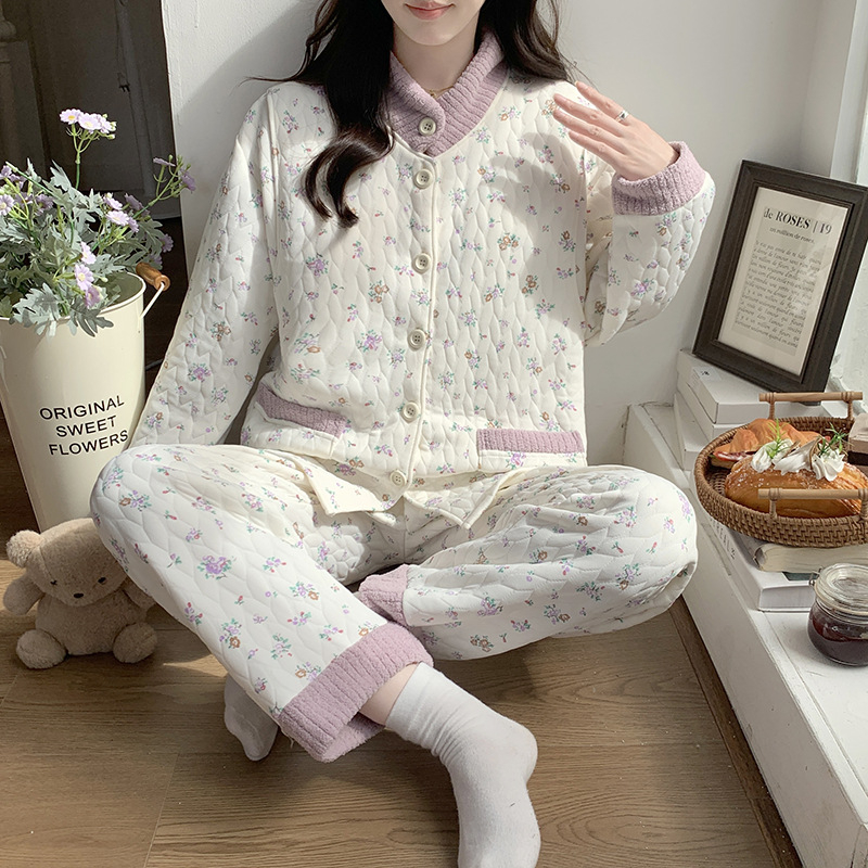 Motinystės pižama dviejų dalių komplektas iš oro medvilnės, storintas ir oversize kirpimas, 3/4 rankovės, be žindymo angos (Žiema 2025)