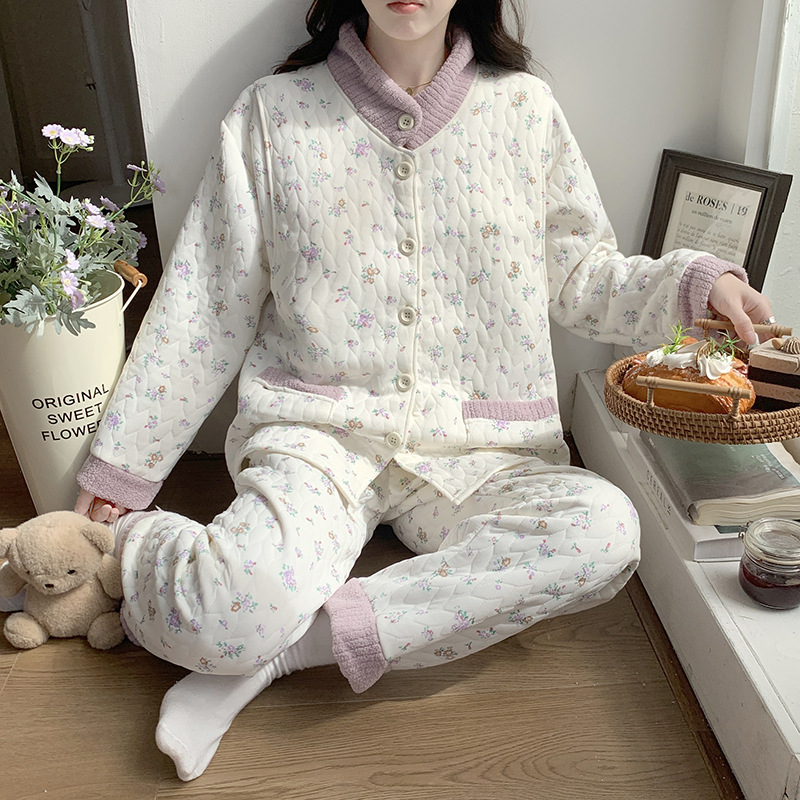 Motinystės pižama dviejų dalių komplektas iš oro medvilnės, storintas ir oversize kirpimas, 3/4 rankovės, be žindymo angos (Žiema 2025)