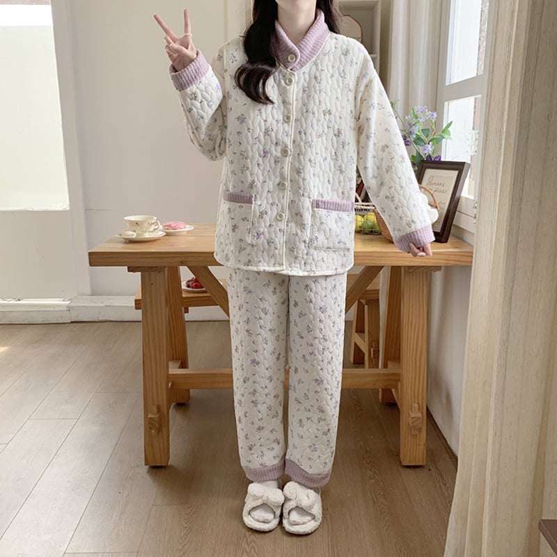 Motinystės pižama dviejų dalių komplektas iš oro medvilnės, storintas ir oversize kirpimas, 3/4 rankovės, be žindymo angos (Žiema 2025)