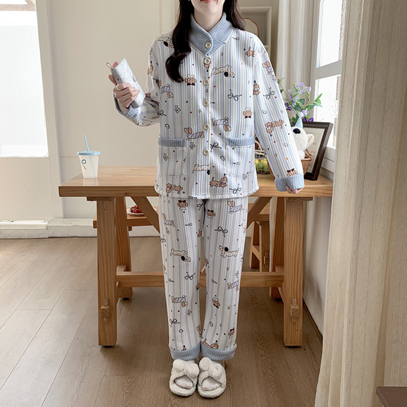 Motinystės pižama dviejų dalių komplektas iš oro medvilnės, storintas ir oversize kirpimas, 3/4 rankovės, be žindymo angos (Žiema 2025)