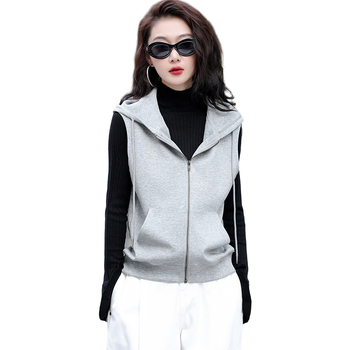 Ženska kapuljačasta vest bez rukava od kozmickog pamuka sa zipom