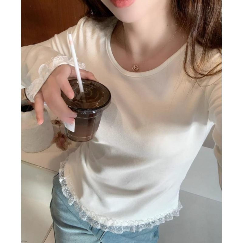 Žindymo marškinėliai su atvartu maitinti, medvilnės mišinio audinys, apvali kaklo linija, ilgos rankovės, rudenį-žiema stilius