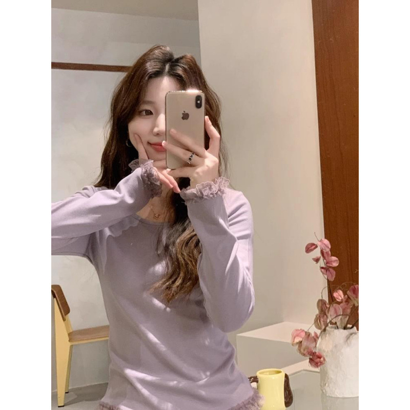 Žindymo marškinėliai su atvartu maitinti, medvilnės mišinio audinys, apvali kaklo linija, ilgos rankovės, rudenį-žiema stilius