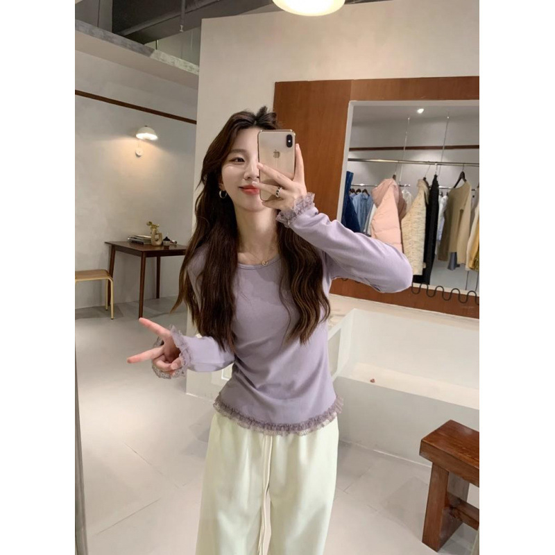 Žindymo marškinėliai su atvartu maitinti, medvilnės mišinio audinys, apvali kaklo linija, ilgos rankovės, rudenį-žiema stilius