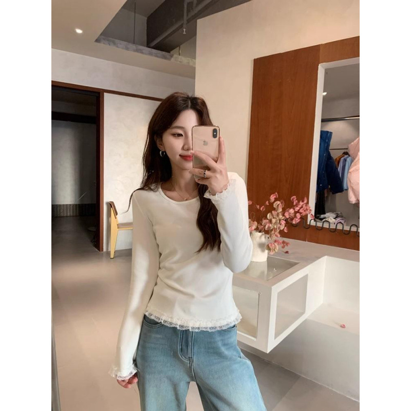 Žindymo marškinėliai su atvartu maitinti, medvilnės mišinio audinys, apvali kaklo linija, ilgos rankovės, rudenį-žiema stilius