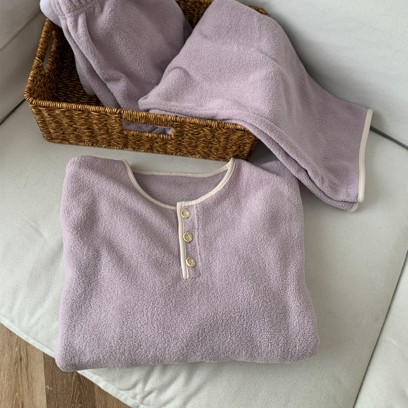 Set pidžama, snježni flis, okrugli izrez, dugi rukavi, debljina 251-300 g/m², sladak i simpatičan stil