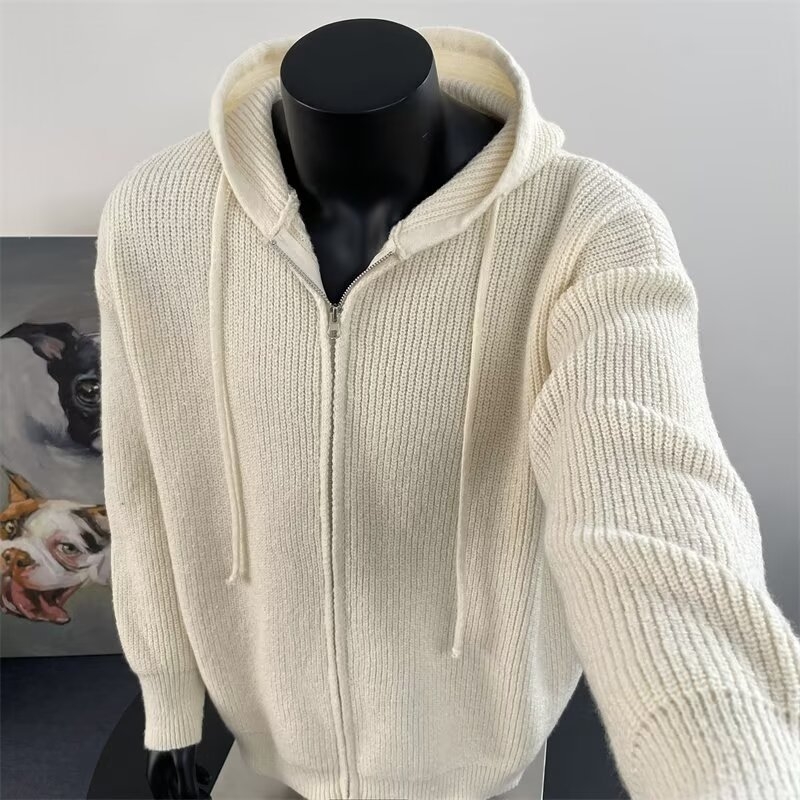 Kardigan s kapuljom od rib-pletenog materijala, široki kroj, dugi rukavi, zatvarač, mješavina poliester-spandeks