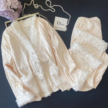 Ženski set pidžama s kardiganom od island velvet materijala, leopard uzorak, dvostrani, topao, udoban za kuću i izlazak