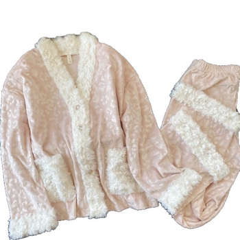 Ženski set pidžama s kardiganom od island velvet materijala, leopard uzorak, dvostrani, topao, udoban za kuću i izlazak