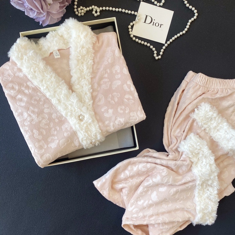 Ženski set pidžama s kardiganom od island velvet materijala, leopard uzorak, dvostrani, topao, udoban za kuću i izlazak