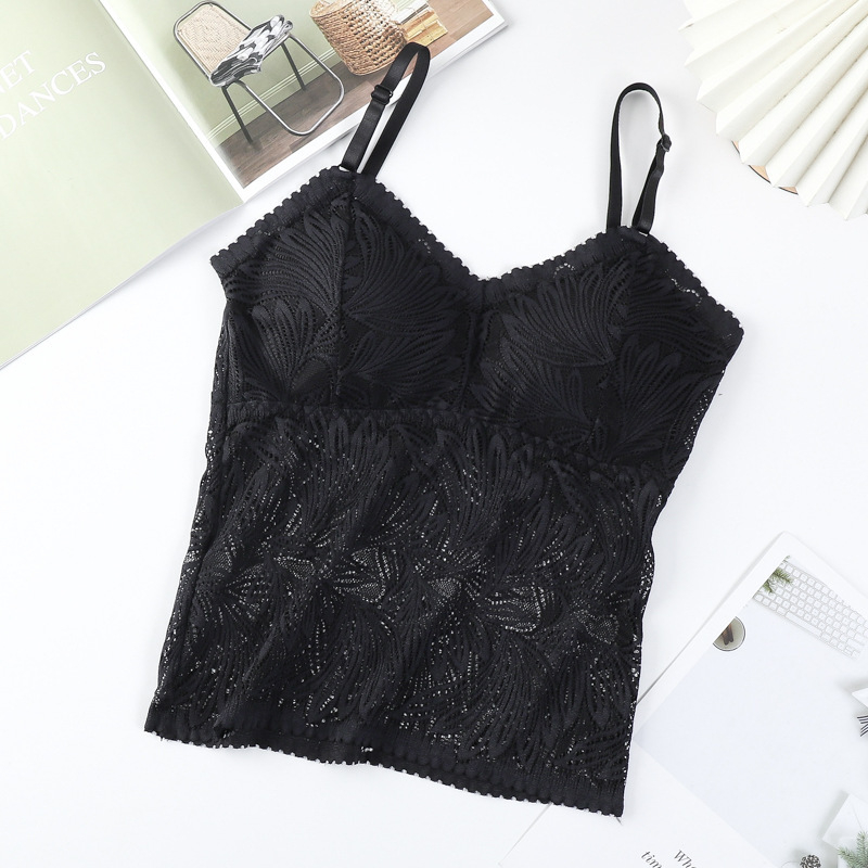 Топ за бюст-лента с дантела – без презрамки, безжичен, дишащ, със сваляем вътрешен слой, 80–90% найлон